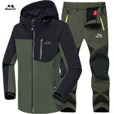 MAZEROUT Man Winter Waterproof Fishing Skiing Warm Softshell Fleece Hiking Outdoor Trekking Camping Jacket Set  Pants 5XL Climb