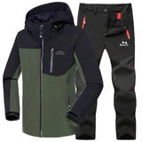 MAZEROUT Man Winter Waterproof Fishing Skiing Warm Softshell Fleece Hiking Outdoor Trekking Camping Jacket Set  Pants 5XL Climb