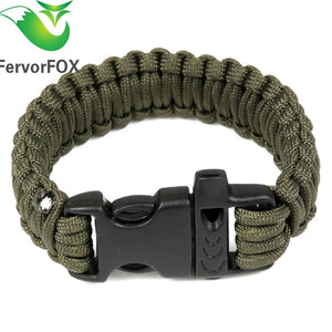 1PC Outdoor Camping Paracord Parachute Cord Emergency Survival Bracelet Rope with Whistle Buckle(Army Green)