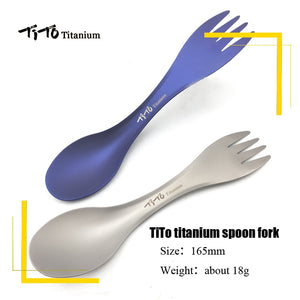 TiTo Outdoor Camping Picnic titanium Spoon Tableware titanium Fork Ultralight pure titanium Spork